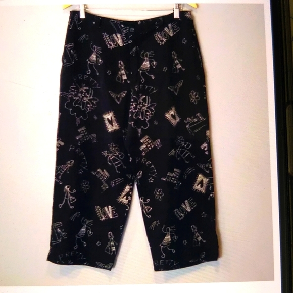 Chicos Design Blend Silk & Linen Cropped Women 3 Pants Novelty Print lognelook - Picture 2 of 16